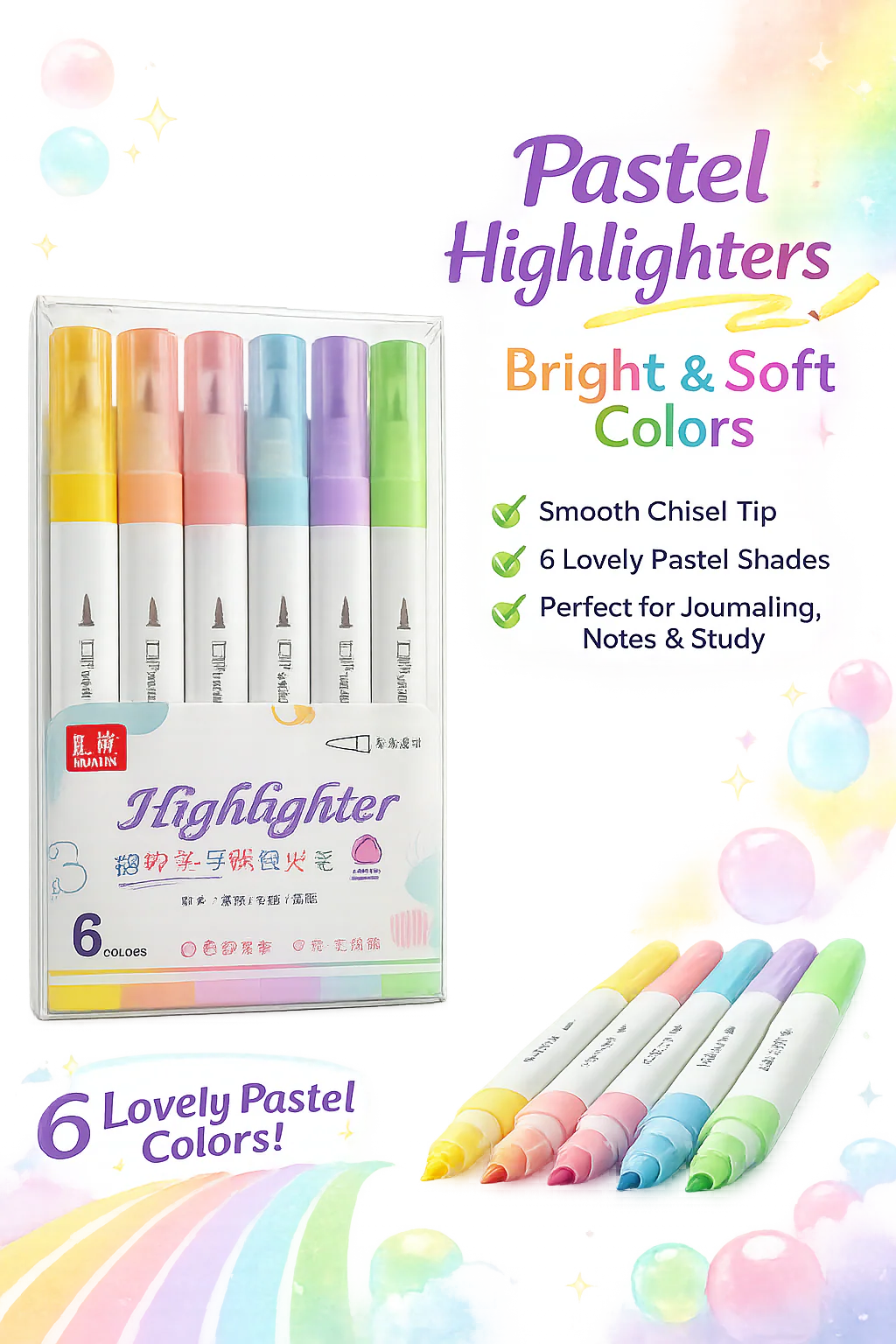 6 Pastel Highlighter Set